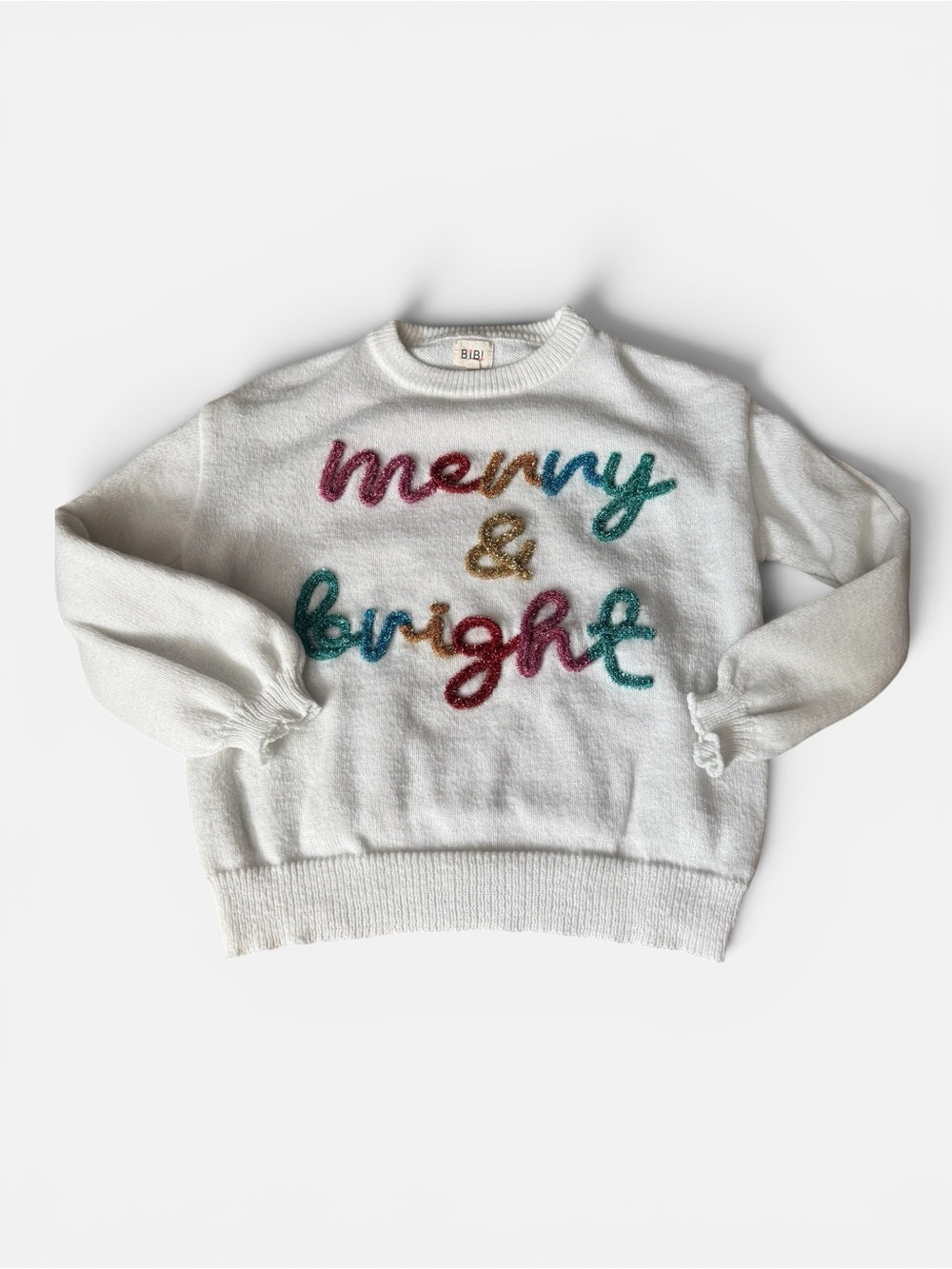 White "Merry & Bright" Holiday Sweater, Size Small, Christmas Sweater, Casual